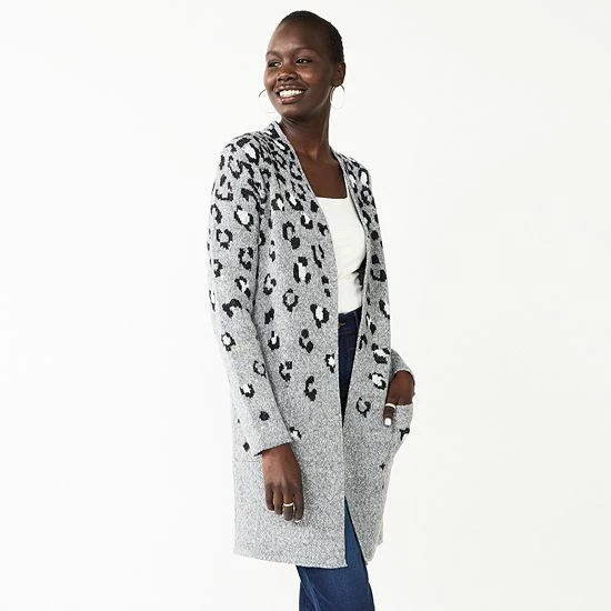 Women's Nine West Jacquard Long Cardigan Gray Abstract 15 Women's Nine West Jacquard Long Cardigan Gray Abstract - Image 15