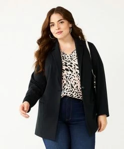 Plus Size Nine West Relaxed Knit Blazer Black