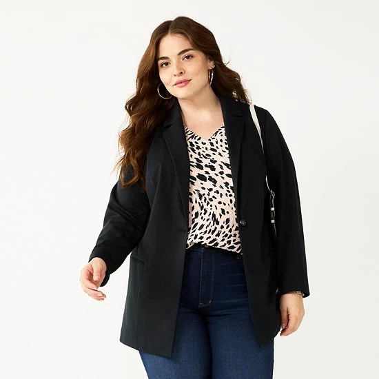 Plus Size Nine West Relaxed Knit Blazer Black 2 Plus Size Nine West Relaxed Knit Blazer Black - Image 2