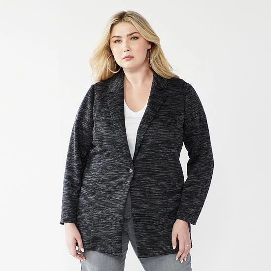 Plus Size Nine West Relaxed Knit Blazer Black 4 Plus Size Nine West Relaxed Knit Blazer Black - Image 4