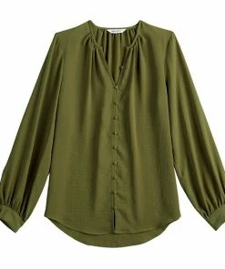 Women's Nine West Button Front Balloon Sleeve Tunic Signature Green -Nine West Shop unnamed file 143