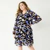 Plus Size Nine West Print Georgette Collar Pleated Dress Mineral Black