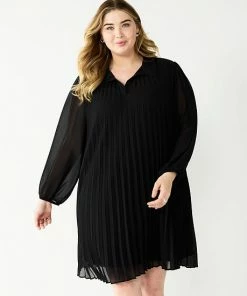 Plus Size Nine West Print Georgette Collar Pleated Dress Mineral Black -Nine West Shop unnamed file 1437