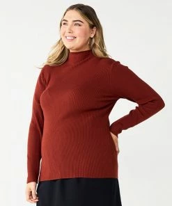 Plus Size Nine West Long Sleeve Mockneck Sweater Cherry Merlot -Nine West Shop unnamed file 1461