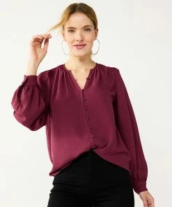 Women's Nine West Button Front Balloon Sleeve Tunic Signature Green -Nine West Shop unnamed file 149