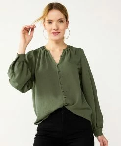 Women's Nine West Button Front Balloon Sleeve Tunic Signature Green -Nine West Shop unnamed file 151