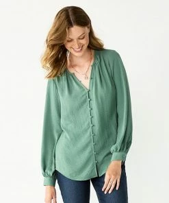 Women's Nine West Button Front Balloon Sleeve Tunic Signature Green -Nine West Shop unnamed file 152