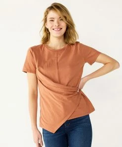 Women's Nine West Asymmetric Short Sleeve Crewneck Top Mai Mauve -Nine West Shop unnamed file 1553