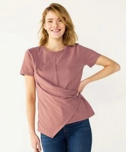 Women's Nine West Asymmetric Short Sleeve Crewneck Top Mai Mauve -Nine West Shop unnamed file 1555