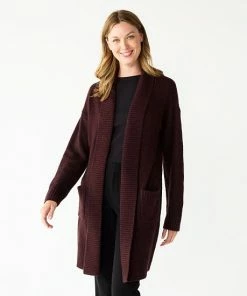 Women's Nine West Shawl Collar Cardigan Zinfindandel Heather