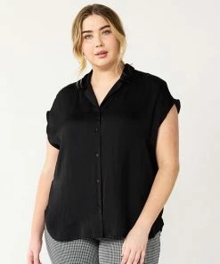 Plus Size Nine West Short Sleeve Easy Lapel Shirt Mocha Frosting -Nine West Shop unnamed file 1665
