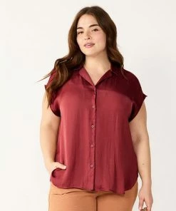 Plus Size Nine West Short Sleeve Easy Lapel Shirt Mocha Frosting -Nine West Shop unnamed file 1667