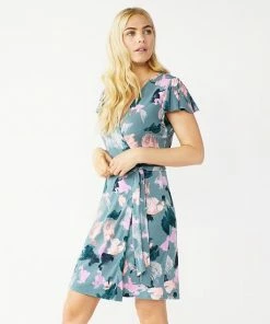 Women's Nine West Flutter Sleeve Wrap Dress Floaty Flowers Yellow -Nine West Shop unnamed file 1782