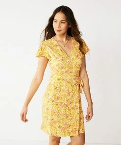 Women's Nine West Flutter Sleeve Wrap Dress Floaty Flowers Yellow -Nine West Shop unnamed file 1790