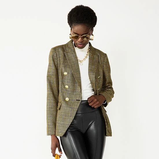 Petite Nine West Double Breasted Blazer Plaid Lurex 2 Petite Nine West Double Breasted Blazer Plaid Lurex - Image 2