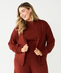 Plus Size Nine West Short Cardigan Cherry Merlot