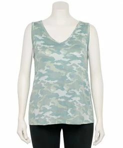 Plus Size Nine West Essential Easy V-Neck Tank Sage Camo -Nine West Shop unnamed file 1881