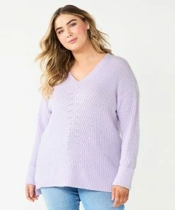 Plus Size Nine West V-Neck Stitch Front Tunic Mineral Black