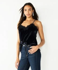 Women's Nine West Lace Neck Cami Black