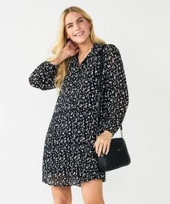 Petite Nine West Georgette Collar Pleated Dress Animal Spots