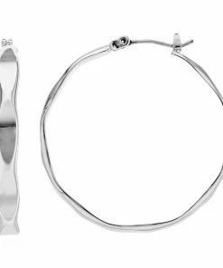 Nine West Wavy Flat Hoop Earrings Gold Tone