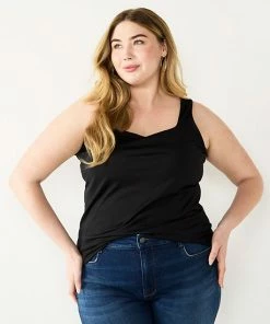 Plus Size Nine West Sculpt Squareneck Tank Mineral Black -Nine West Shop unnamed file 1954