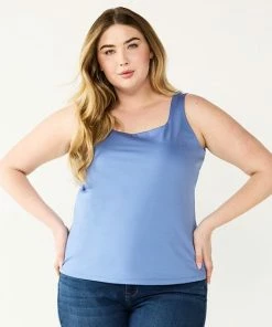 Plus Size Nine West Sculpt Squareneck Tank Mineral Black -Nine West Shop unnamed file 1955