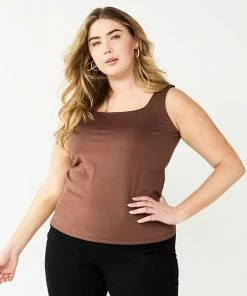 Plus Size Nine West Sculpt Squareneck Tank Mineral Black -Nine West Shop unnamed file 1957