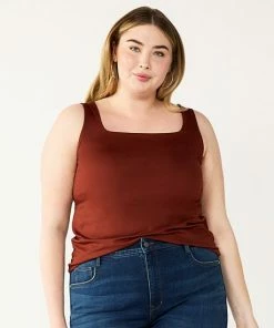 Plus Size Nine West Sculpt Squareneck Tank Mineral Black -Nine West Shop unnamed file 1958