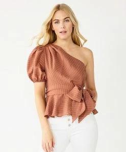 Women's Nine West One-Shoulder Tie Waist Peplum Top Blue Organic -Nine West Shop unnamed file 1962