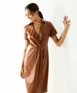 Women's Nine West Faux-Leather Midi Dress