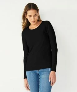 Women's Nine West Essential Soft-Spun Long Sleeve Crewneck Tee Black Animal