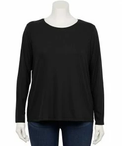 Plus Size Nine West Long Sleeve Crewneck Top Blue Animal
