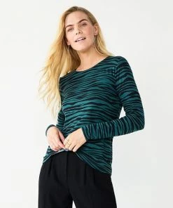 Women's Nine West Essential Soft-Spun Long Sleeve Crewneck Tee Black Animal -Nine West Shop unnamed file 203