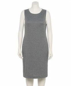 Plus Size Nine West Ribbed Crewneck Midi Dress Sander Sage