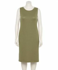 Plus Size Nine West Ribbed Crewneck Midi Dress Sander Sage -Nine West Shop unnamed file 2037