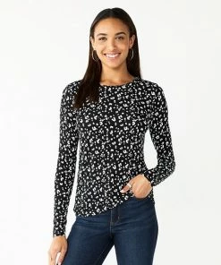 Women's Nine West Essential Soft-Spun Long Sleeve Crewneck Tee Black Animal -Nine West Shop unnamed file 204