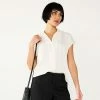 Women's Petite Nine West Button Down Solid Top Mocha Frosting
