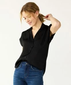 Women's Petite Nine West Button Down Solid Top Mocha Frosting -Nine West Shop unnamed file 2081