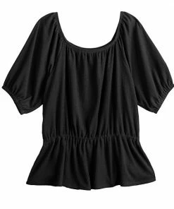Women's Nine West Puff Sleeve Square Neck Peplum Top Mineral Black -Nine West Shop unnamed file 2093