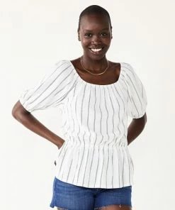 Women's Nine West Puff Sleeve Square Neck Peplum Top Mineral Black -Nine West Shop unnamed file 2096