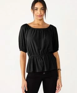 Women's Nine West Puff Sleeve Square Neck Peplum Top Mineral Black -Nine West Shop unnamed file 2098