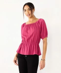 Women's Nine West Puff Sleeve Square Neck Peplum Top Mineral Black -Nine West Shop unnamed file 2100