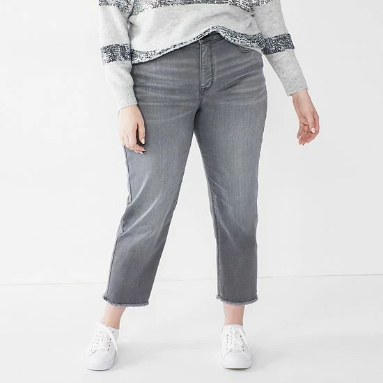 Plus Size Nine West Slimming High-Waisted Straight-Leg Crop Jeans Medium Wash 1 Plus Size Nine West Slimming High-Waisted Straight-Leg Crop Jeans Medium Wash