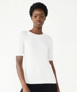 Women's Nine West Ribbed Fitted Elbow-Sleeve Tee Mocha Frosting