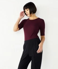 Women's Nine West Ribbed Fitted Elbow-Sleeve Tee Mocha Frosting -Nine West Shop unnamed file 225