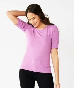 Women's Nine West Ribbed Fitted Elbow-Sleeve Tee Mocha Frosting -Nine West Shop unnamed file 228