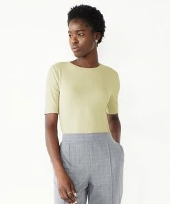 Women's Nine West Ribbed Fitted Elbow-Sleeve Tee Mocha Frosting -Nine West Shop unnamed file 230