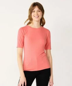 Women's Nine West Ribbed Fitted Elbow-Sleeve Tee Mocha Frosting -Nine West Shop unnamed file 233