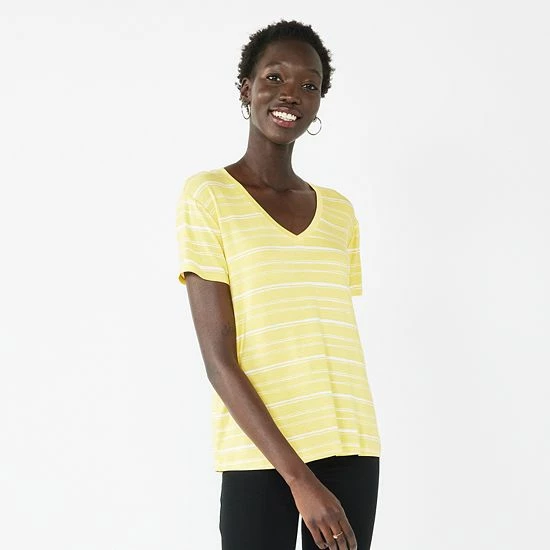 Petite Nine West Essential Short Sleeve V-Neck Tee Yellow Stripe 18 Petite Nine West Essential Short Sleeve V-Neck Tee Yellow Stripe - Image 18